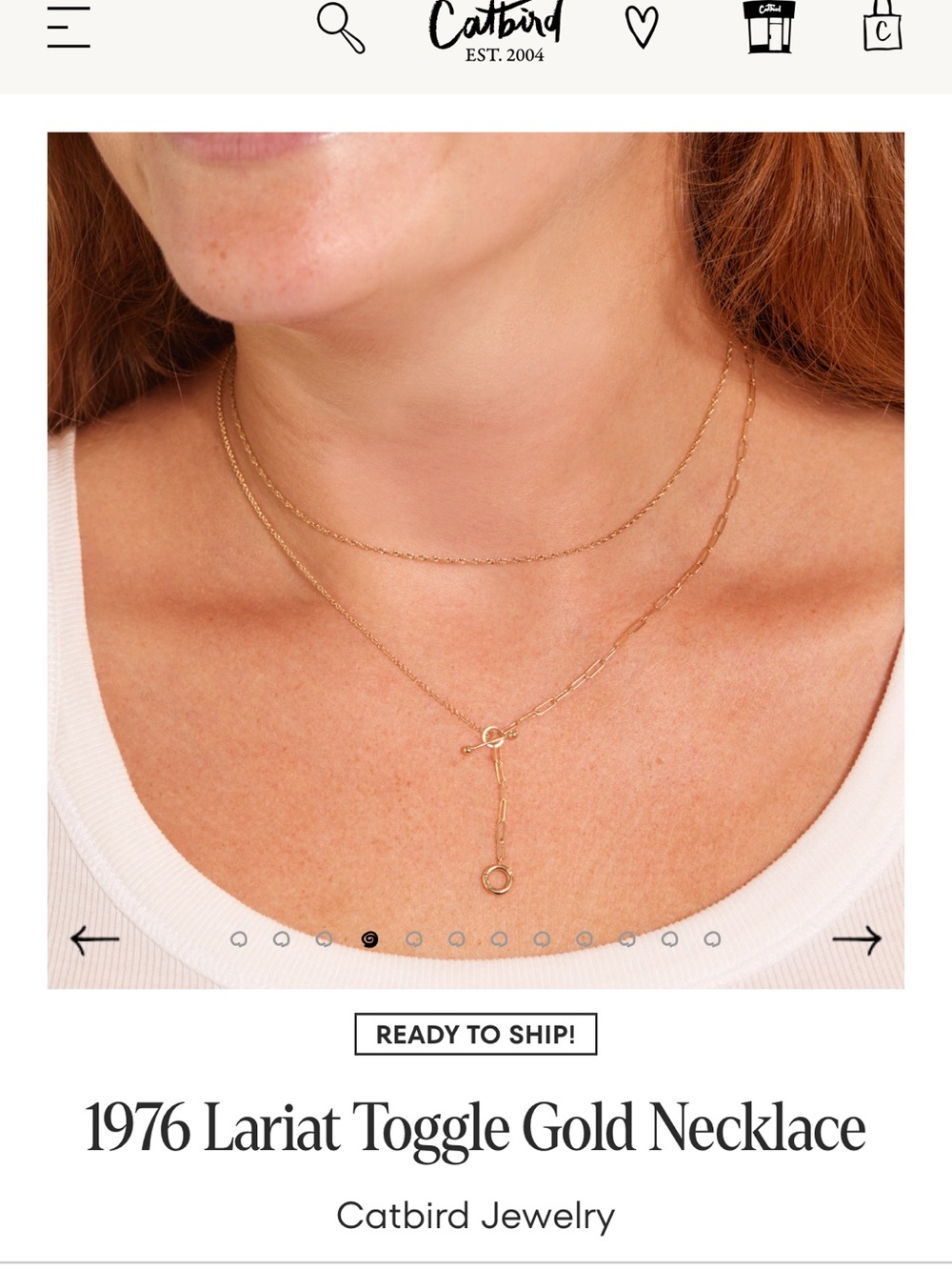 Catbird 1976 Lariat Toggle Gold Necklace